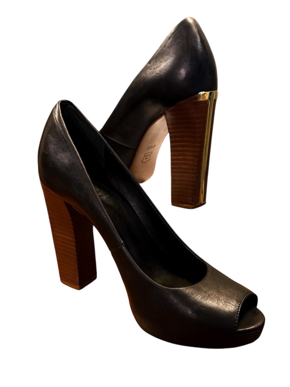 Tory Burch Black Leather Cantrelle Peep Toe Platform Pumps Size 8.5 $328
